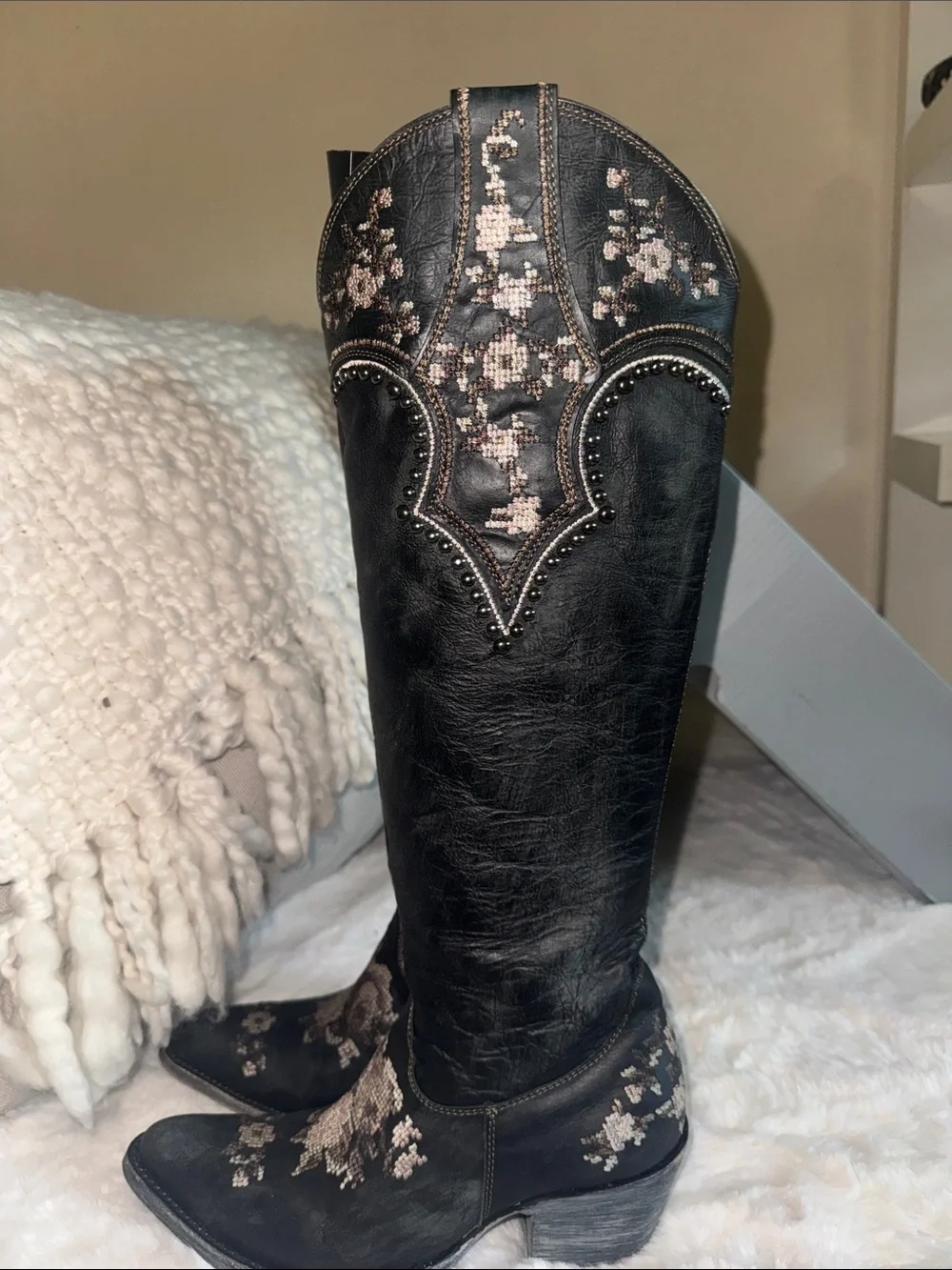 Old Gringo Black Over-the-Knee Embroidered Western Boots